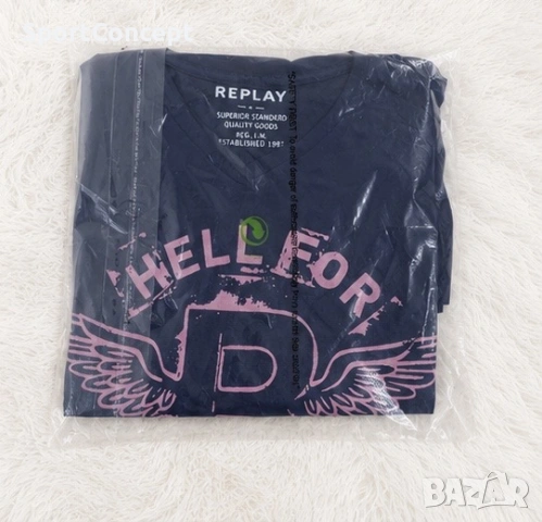 Тениска Replay – Тъмносиня с принт Hell for Leather , снимка 3 - Тениски - 55062491