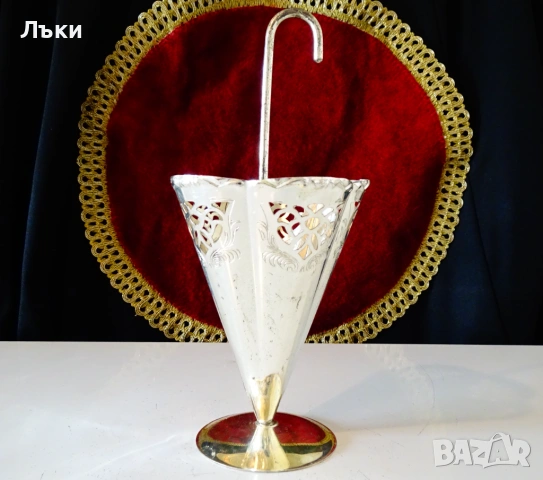 Посребрен салфетник чадърче,Art Nouveau. , снимка 2 - Антикварни и старинни предмети - 53977446