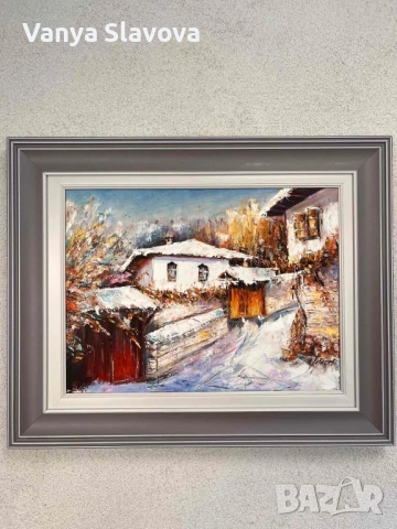 Маслена картина “Първи сняг в Боженци”, снимка 4 - Картини - 54100508