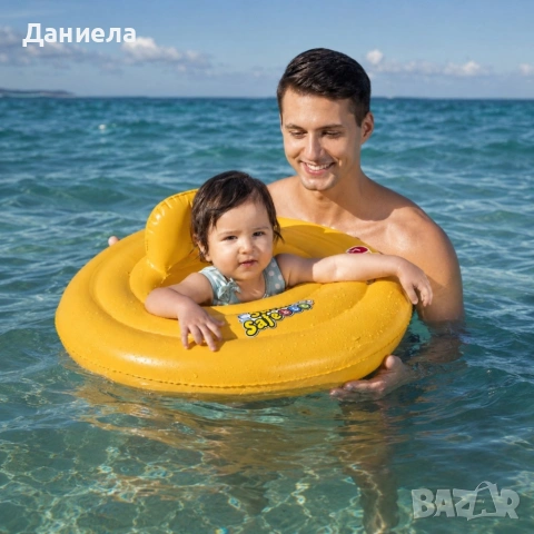 Надуваем бебешки ринг 69 см - 3 въздушни камери и облегалка за басейн и море, снимка 3 - Други - 54959185
