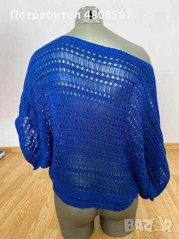 Дамска синя плетена блуза, снимка 8 - Блузи с дълъг ръкав и пуловери - 54358946