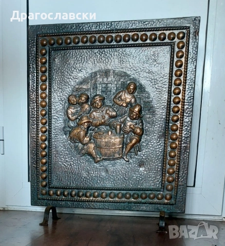 Предпазна решетка за камина, предпазно пано, мед, месинг 2 бр. различни, кораб, сцена бъчва, снимка 2 - Декорация за дома - 54320883