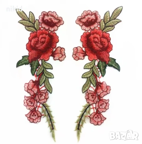 Роза Рози божур с листа голяма апликация за дреха дрехи самозалепваща се нашивка бродерия, снимка 6 - Други - 50324185