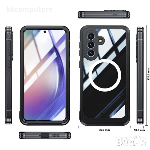 Магнитен Калъф за Samsung A57 5G - PC+TPU, С включено стъкло, Прозрачен, 3 цвята, снимка 9 - Калъфи, кейсове - 53973273