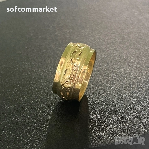 💍 Златен пръстен тип "Халка" с червен камък – 14К - 4.14 грама, снимка 3 - Пръстени - 55104295
