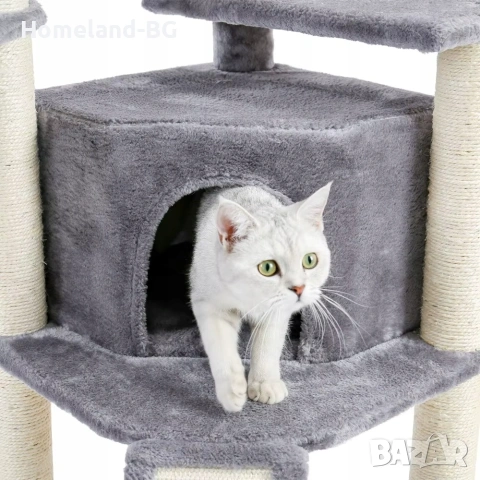 Драскалка за котки, 4 нива, стабилна, светлосива, 46x41x106см, пълен комплект , снимка 9 - За котки - 55239430