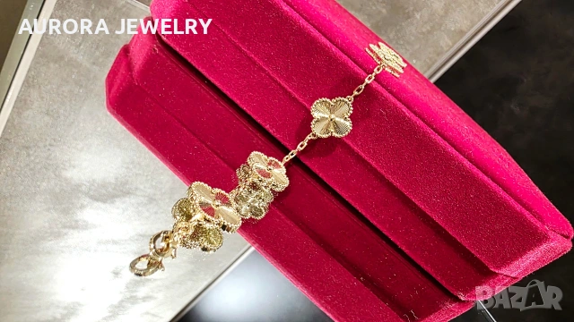 Van Cleef & Arpels VCA 5 Motifs Gold Clear Vintage Alhambra Дамска Гривна, снимка 5 - Гривни - 54500682