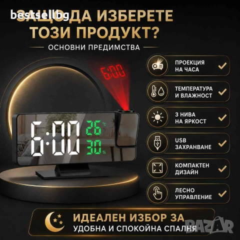 Постоянно светещ дигитален часовник настолен проеткор проекция на стена, снимка 4 - Други - 43423247