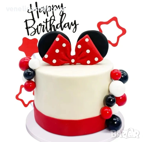 Mickey Mouse Мики Маус парти декорация торта панделка уши топчета топки топер Happy birthday 