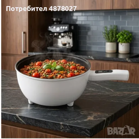 Многофункционален електрически тиган 4L с незалепващо покритие и стъклен капак – За пържене, готвене, снимка 5 - Съдове за готвене - 55485230