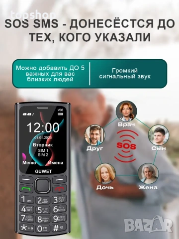 Нов запечатан оригинален мобилен телефон за възрастни с копчета GUWET V08 – 2 SIM, Type-C, OLED, снимка 7 - Телефони с две сим карти - 54718161