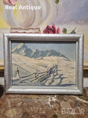 Стара страхотна антикварна картина авторска масло върху платно 
