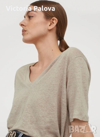 Макси ленена тениска H&M XXL с V-образно деколте, снимка 8 - Тениски - 54661817