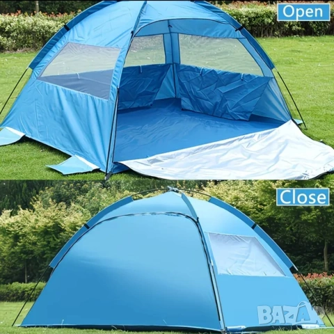 Къмпинг / плажна палатка с отвори за проветрение и размери - 200х150х130 см подходяща за 2-3 души, снимка 2 - Палатки - 54142883