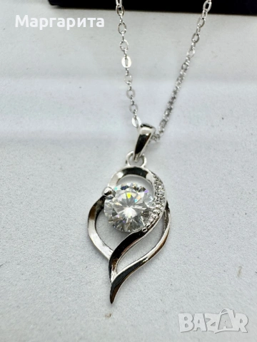 Сребърно колие с мойсанит (диамант) 1 карат, снимка 2 - Колиета, медальони, синджири - 54182718