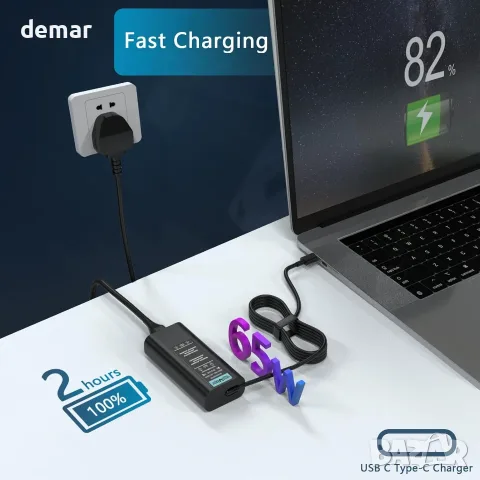 65W USB C Gram зарядно устройство, съвместимо с лаптоп LG Gram 15 16 17 14, снимка 2 - Части за лаптопи - 55527895