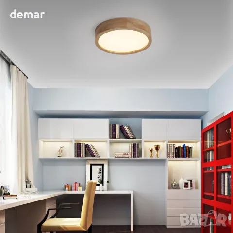 LED панел/плафон за таван с дървена рамка и CCT (смяна на температурата на светлината) 30 см, 24W, снимка 4 - Лампи за таван - 55537282