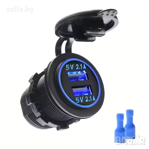 Двоен USB адаптер за вграждане 2x2.1A, 12V/24V, водоустойчив панел за камион, АТВ, лодка 10035