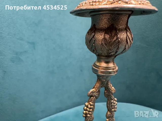 Елегантен посребрен свещник „Grape Vine“ – Англия, ок. 1920–1950 г., снимка 5 - Антикварни и старинни предмети - 55586513
