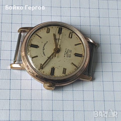 Немски-GDR /DDR Винтидж часовник GUB GLASHUTTE кал.70,1 - 17 RUBIS. Позлатен 20MK.Работи перфектно !, снимка 3 - Мъжки - 54379922