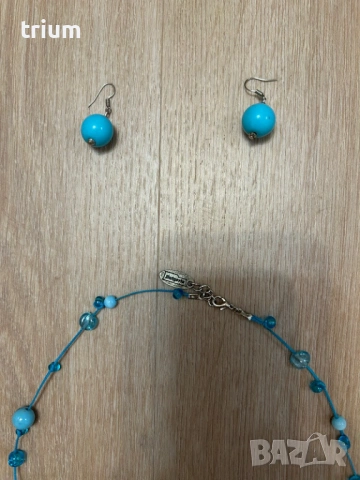 Комплект гердан и обеци, Paola Apologna, светлосин цвят, снимка 2 - Бижутерийни комплекти - 53963407