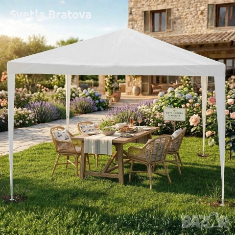 Градинска шатра тип "павилион", 3x3м, Водоустойчива, Прахово боядисана стомана, Бяла, снимка 3 - Други стоки за дома - 54092607
