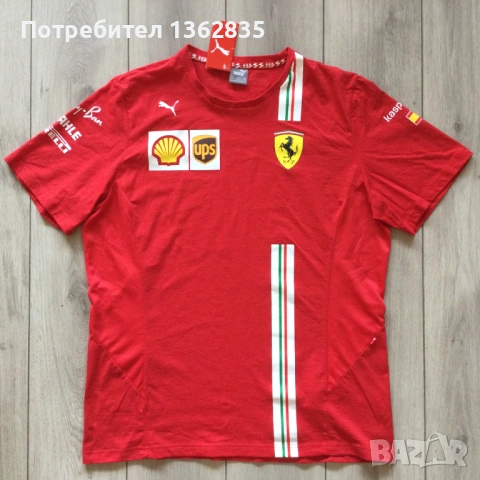 за феновете на FERRARI и FORMULA 1  : НОВА оригинална червена тениска Puma x  /  Ferrari размер XXL , снимка 2 - Тениски - 54556182