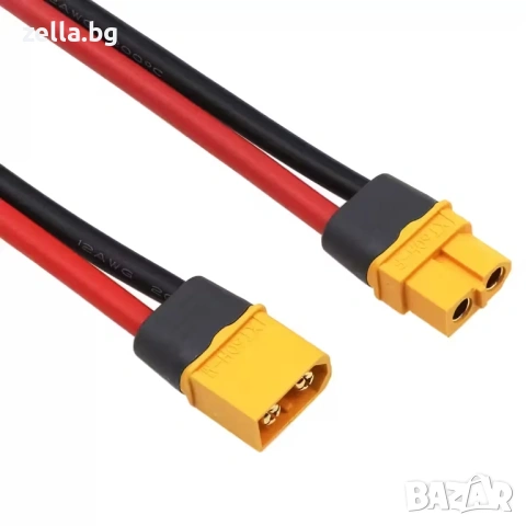Конектор XT60H мъжки + женски с кабел 12AWG 30 см – 60A за LiPo/LiFePO₄ батерии, тротинетки 10466