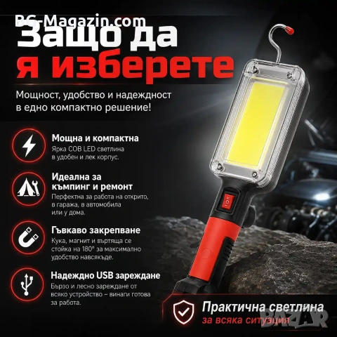 Мощна акумулаторна преносима LED къмпинг лампа осветление фенер с магнит 18650 батерии USB зареждане, снимка 6 - Къмпинг осветление - 51017083