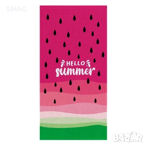 Плажна кърпа памучна диня фуксия „Hello summer" 150x75cm_1235665