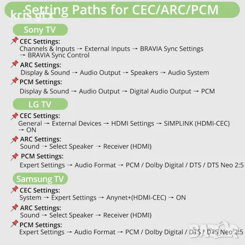 HDMI ARC/eARC към Optical аудио екстрактор 192KHz 24bit Output подържа PCM 2.0 Dolby 5.1 DTS 5.1, снимка 8 - Други - 55547114