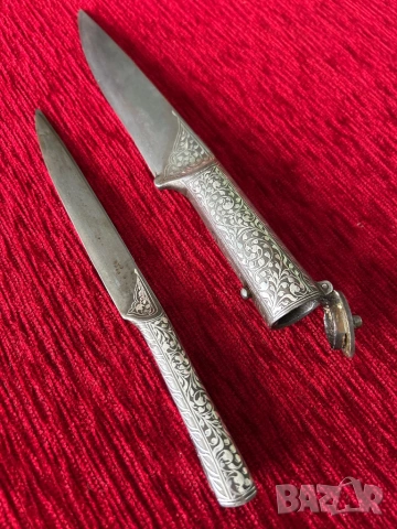 Османски нож дамаскова стомана и сребро, снимка 4 - Антикварни и старинни предмети - 54748204