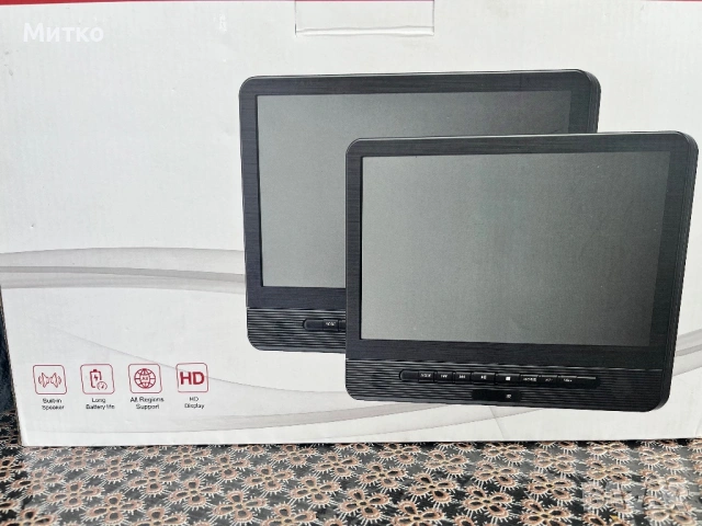 Пълен комплект 12" Двойни DVD монитори за кола (2 независими екрана) + 220V и 12V
