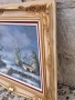 авторска картина зимен пейзаж маслени бои върху платно с красива дървена рамка , снимка 3
