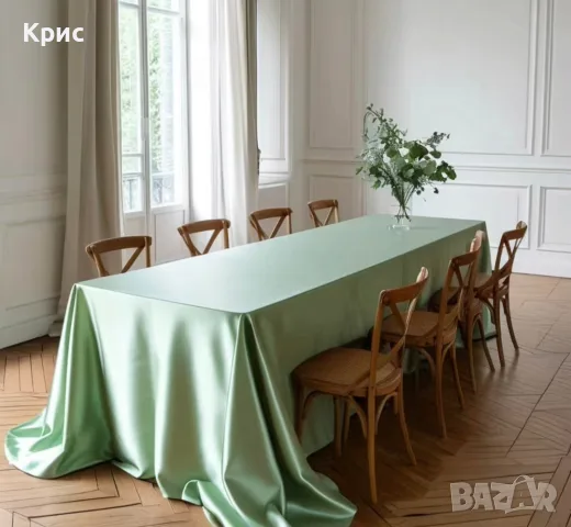 Големи сатенени покривки 5м, 6м за сватба sage green и поводи, снимка 4 - Обзавеждане за заведение - 55697828