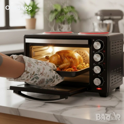 Готварска печка Voltz с фурна и 2 котлона 3200W, компактна електрическа печка за кухня, снимка 4 - Печки, фурни - 54741042
