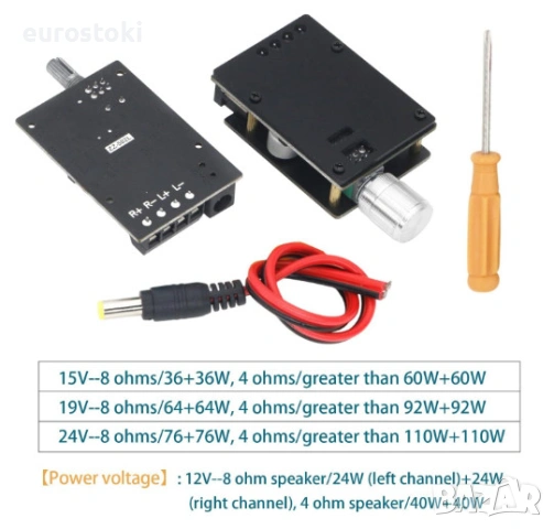 SIGANDG аудио усилвател, Bluetooth 5.0 HiFi усилвател, 2 x 50 W, ZK-502L цифров стерео усилвател, снимка 3 - Ресийвъри, усилватели, смесителни пултове - 54777194