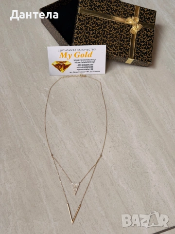 Ново златно двойно колие с камъни - 3.19гр., снимка 13 - Колиета, медальони, синджири - 54226149