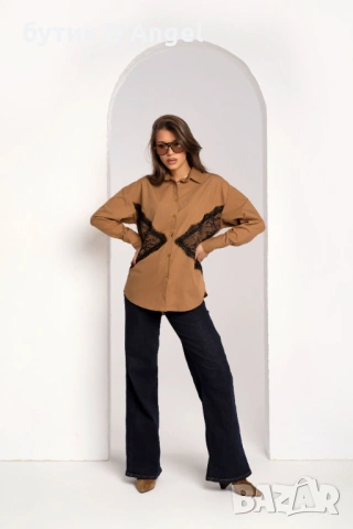 Дамска бежова риза PIZZO BEIGE, снимка 2 - Ризи - 54036759