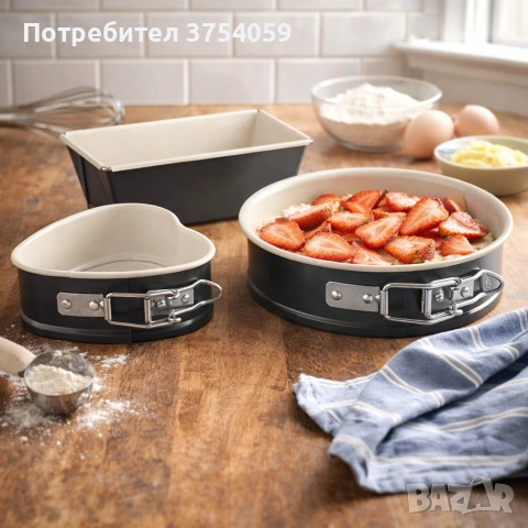 Комплект мини форми за печене Exclusive“ (3 части) – керамично покритие, сърце и подвижен ръб, снимка 2 - Форми - 55182591