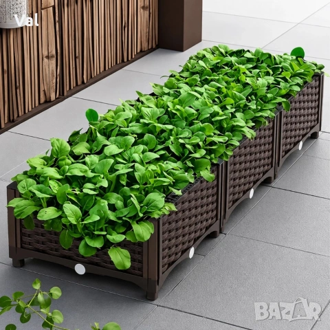 Модулна повдигната леха 120x40x22 см – За зеленчуци, билки и цветя, UV устойчива, кафява, снимка 3 - Саксии и кашпи - 54992531