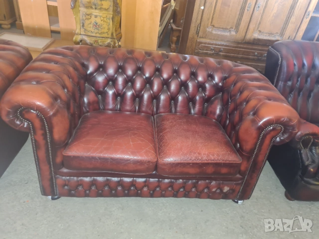 Кожен комплект дивани тип "Chesterfield" (3+2), снимка 5 - Дивани и мека мебел - 54534572