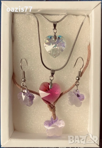 Бижута с кристали SWAROVSKI. Колиета 2 бр. по € 18/бр. и к-т колие и обици за € 14, гривна подарък, снимка 3 - Колиета, медальони, синджири - 54174305
