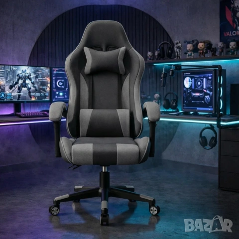 Ергономичен офис и геймърски сив стол – Максимален комфорт за гърба и врата, регулируем