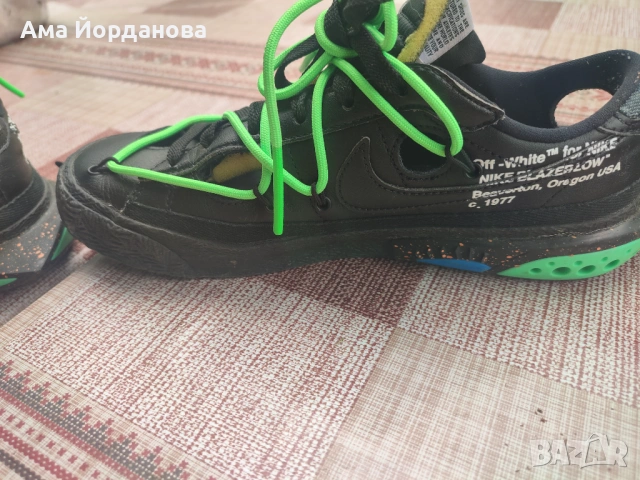 Nike Blazer Low x Off-White "Black Electro Green", снимка 5 - Маратонки - 54880336