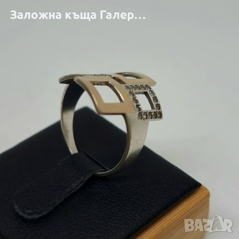 Сребърен пръстен с фианити и позлата – 925 проба, снимка 5 - Пръстени - 54279177