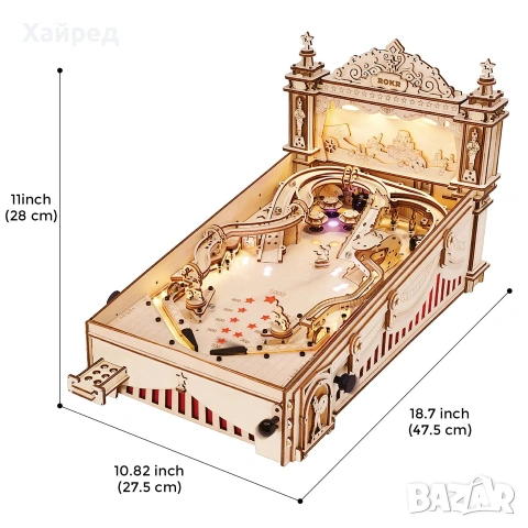 НОВ 3D Дървен Механичен Пъзел Wild West Pinball – Работещ Флипер, 362 Части, снимка 2 - Образователни игри - 55179671