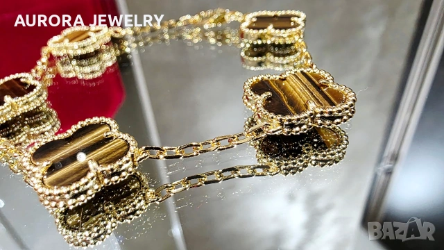 Van Cleef & Arpels VCA 5 Motifs Gold Tiger Eye Vintage Alhambra Дамска Гривна, снимка 3 - Гривни - 54224743