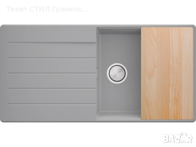 Сива кухненска мивка от гранит Копенхаген 1000x500 Top 60, снимка 2 - Мивки - 55123806