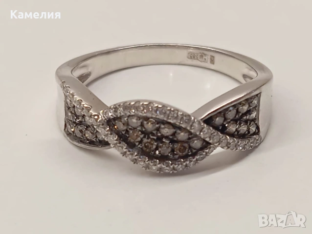 Златен пръстен с брилианти , снимка 2 - Пръстени - 55154246
